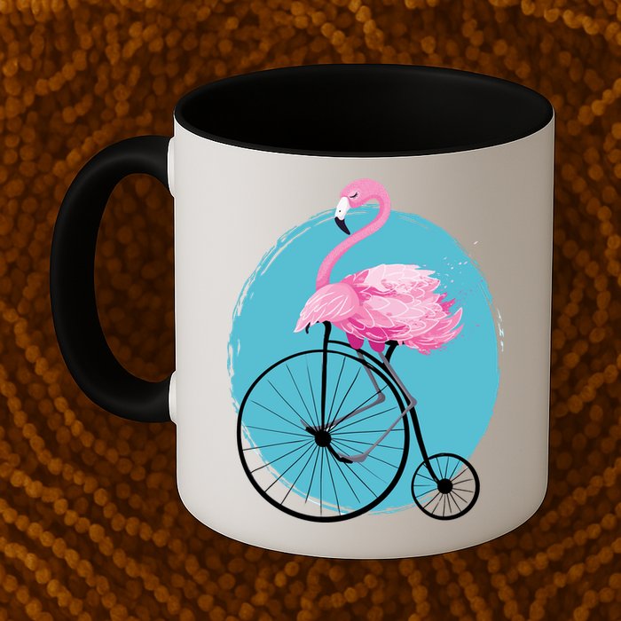 Pink Flamingo On Tall Bicycle Retro Mug