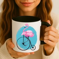 Pink Flamingo On Tall Bicycle Retro Mug