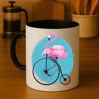 Pink Flamingo On Tall Bicycle Retro Mug