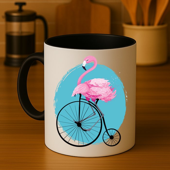 Pink Flamingo On Tall Bicycle Retro Mug