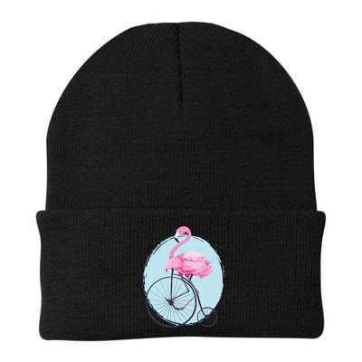Pink Flamingo On Tall Bicycle Retro Beanie