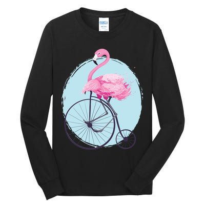 Pink Flamingo On Tall Bicycle Retro Tall Long Sleeve T-Shirt