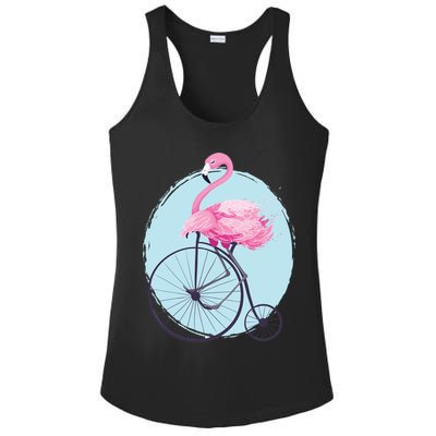 Pink Flamingo On Tall Bicycle Retro Ladies PosiCharge Competitor Racerback Tank