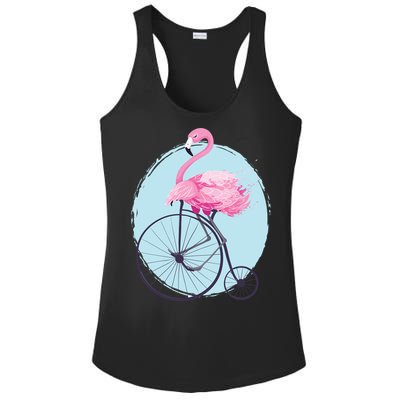 Pink Flamingo On Tall Bicycle Retro Ladies PosiCharge Competitor Racerback Tank