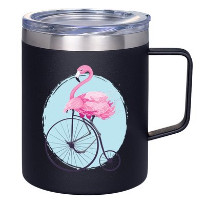 Pink Flamingo On Tall Bicycle Retro 12oz Stainless Steel Coffee Mug