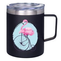 Pink Flamingo On Tall Bicycle Retro 12oz Stainless Steel Coffee Mug