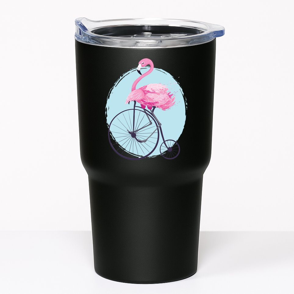 Pink Flamingo On Tall Bicycle Retro Tumbler