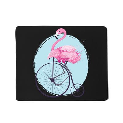 Pink Flamingo On Tall Bicycle Retro Mousepad