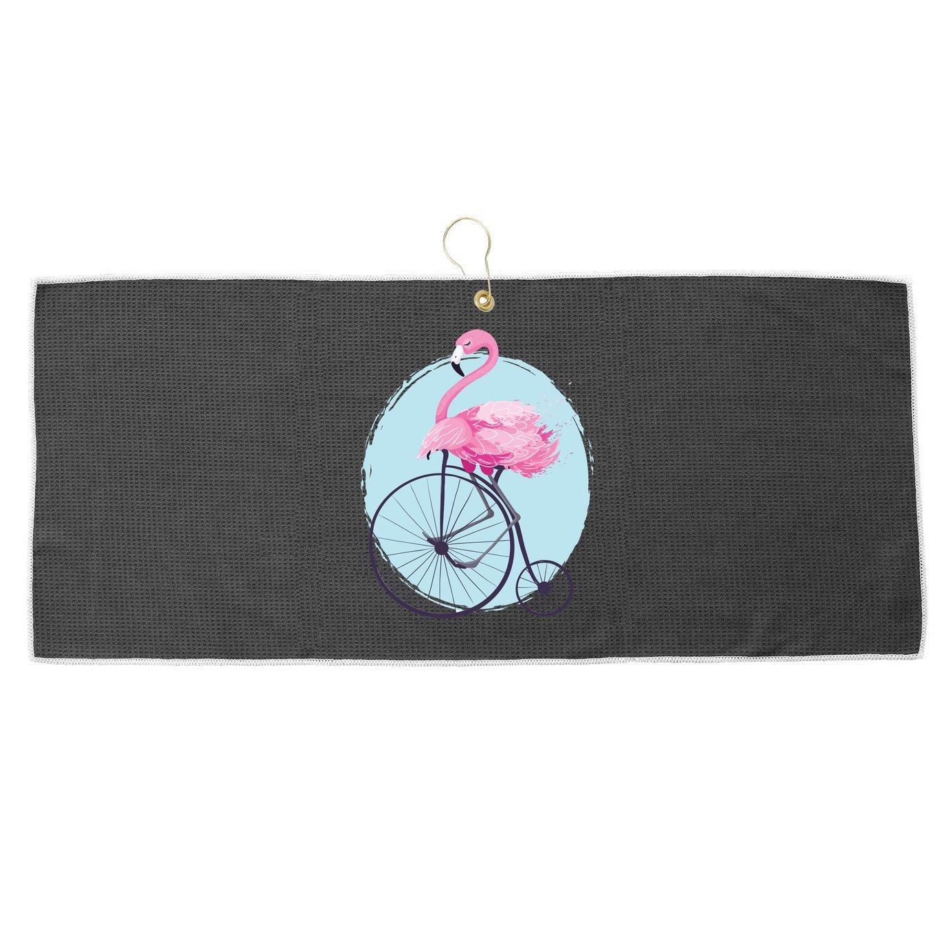 Pink Flamingo On Tall Bicycle Retro Large Microfiber Waffle Golf Towel