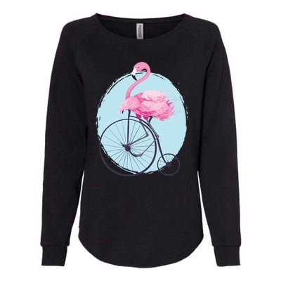 Pink Flamingo On Tall Bicycle Retro Womens California Wash Sweatshirt