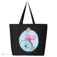 Pink Flamingo On Tall Bicycle Retro 25L Jumbo Tote