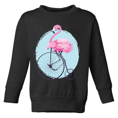 Pink Flamingo On Tall Bicycle Retro Toddler Sweatshirt