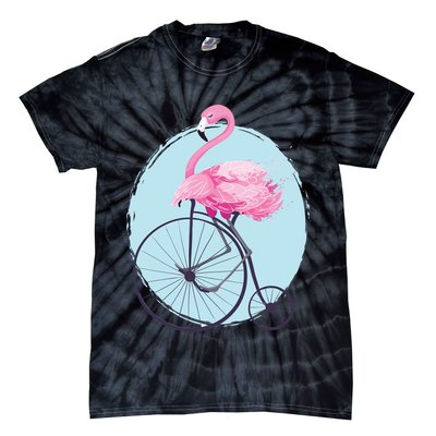 Pink Flamingo On Tall Bicycle Retro Tie-Dye T-Shirt