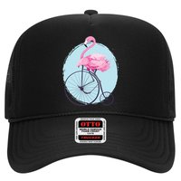 Pink Flamingo On Tall Bicycle Retro Trucker Hat