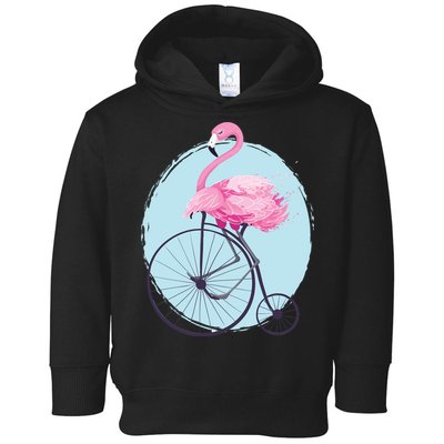 Pink Flamingo On Tall Bicycle Retro Toddler Hoodie