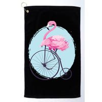 Pink Flamingo On Tall Bicycle Retro Golf Towel