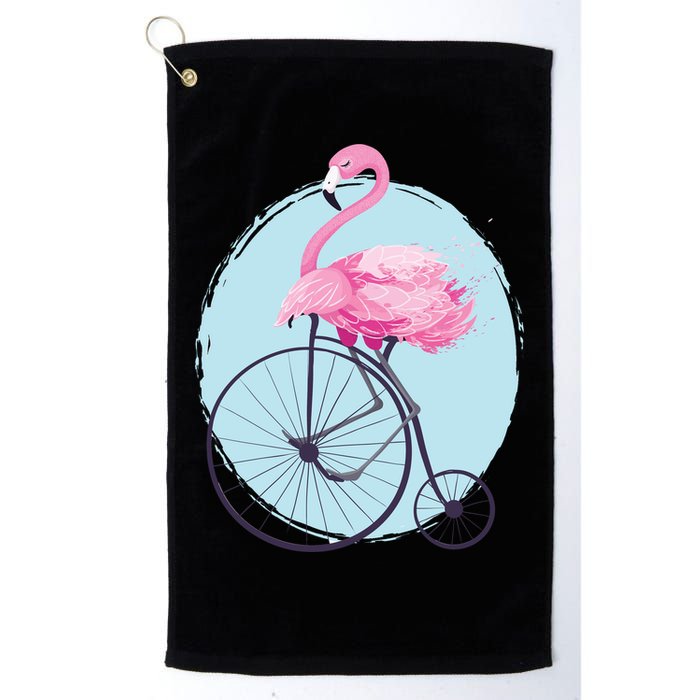 Pink Flamingo On Tall Bicycle Retro Golf Towel