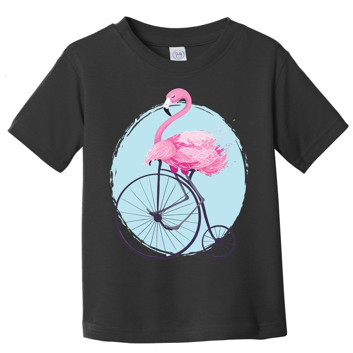 Pink Flamingo On Tall Bicycle Retro Toddler T-Shirt