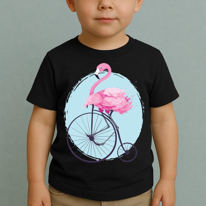 Pink Flamingo On Tall Bicycle Retro Toddler T-Shirt
