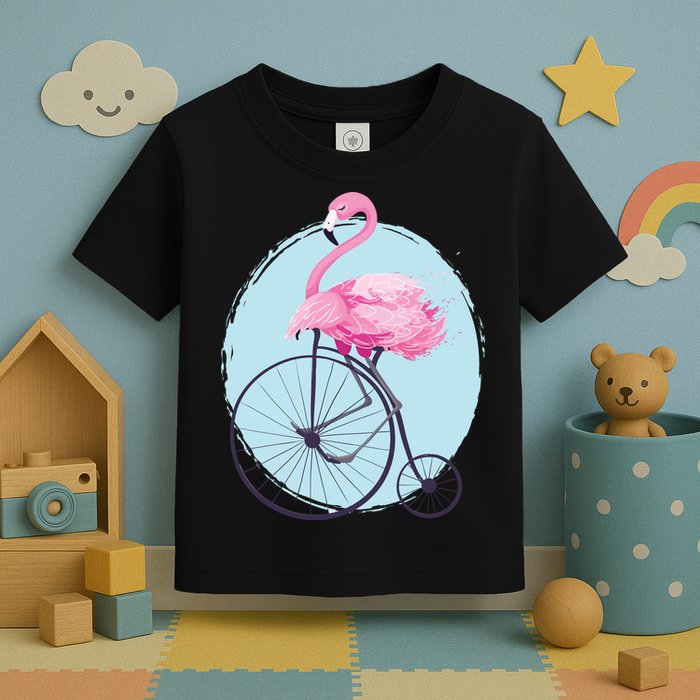 Pink Flamingo On Tall Bicycle Retro Toddler T-Shirt