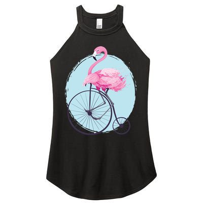 Pink Flamingo On Tall Bicycle Retro Women's Perfect Tri Rocker Tank