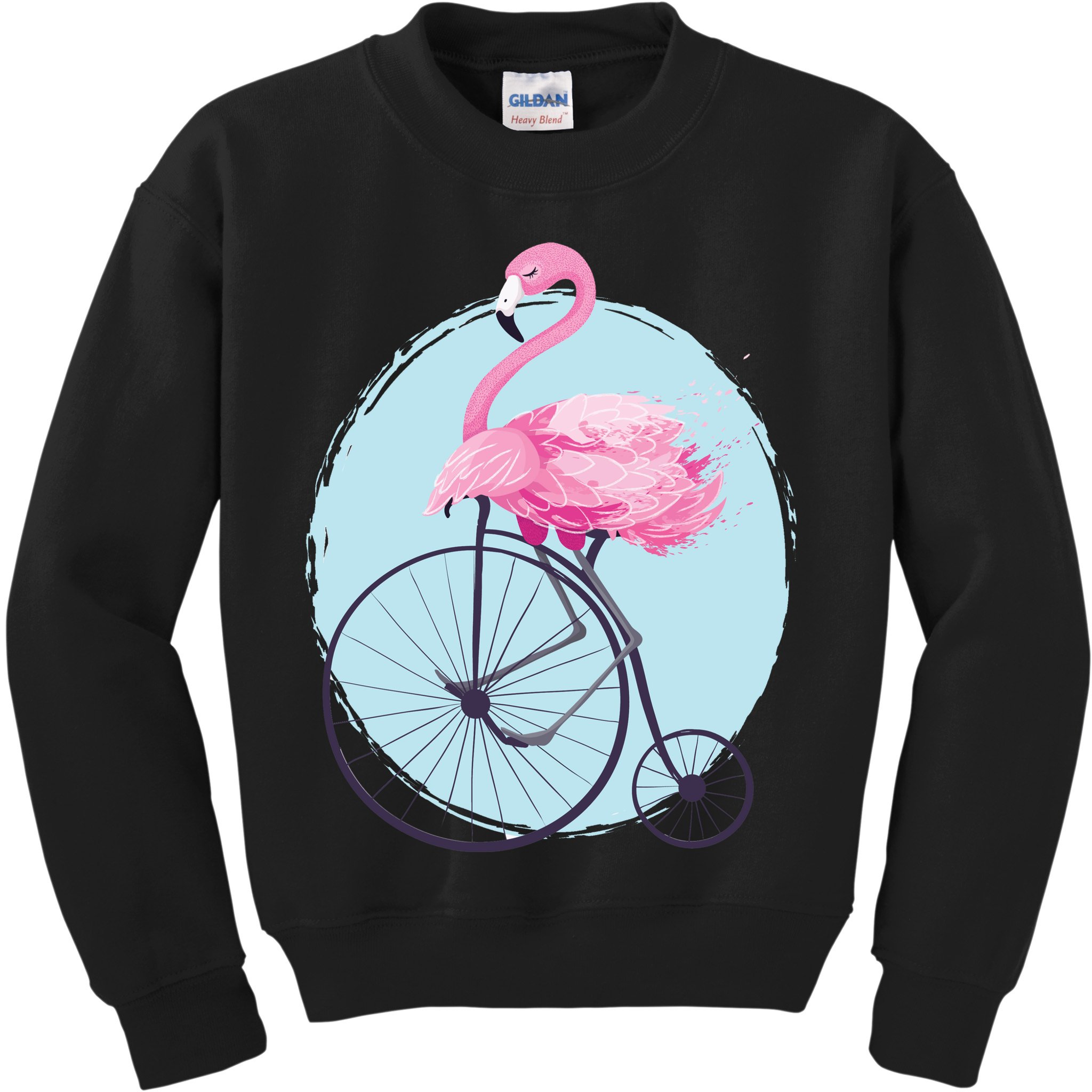 Pink Flamingo On Tall Bicycle Retro Kids Sweatshirt