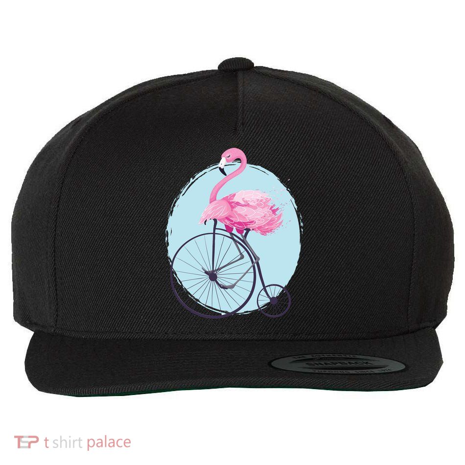 Pink Flamingo On Tall Bicycle Retro Wool Snapback Cap