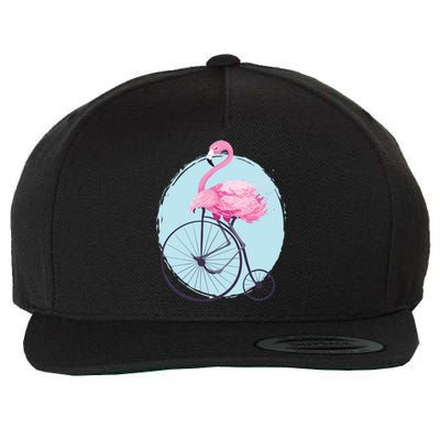 Pink Flamingo On Tall Bicycle Retro Wool Snapback Cap