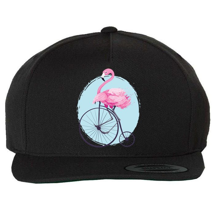 Pink Flamingo On Tall Bicycle Retro Wool Snapback Cap