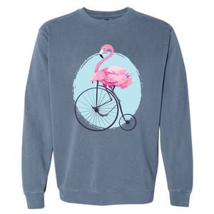 Pink Flamingo On Tall Bicycle Retro Garment-Dyed Sweatshirt