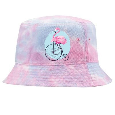 Pink Flamingo On Tall Bicycle Retro Tie-Dyed Bucket Hat