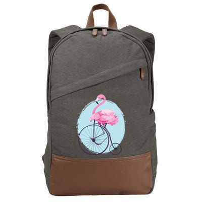 Pink Flamingo On Tall Bicycle Retro Cotton Canvas Backpack