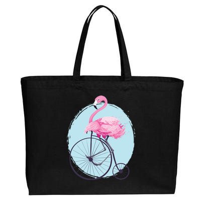 Pink Flamingo On Tall Bicycle Retro Cotton Canvas Jumbo Tote