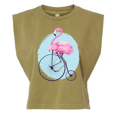 Pink Flamingo On Tall Bicycle Retro Garment-Dyed Women's Muscle Tee