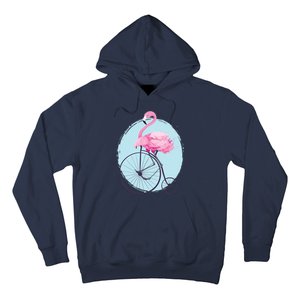 Pink Flamingo On Tall Bicycle Retro Hoodie