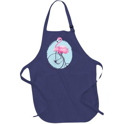 Pink Flamingo On Tall Bicycle Retro Full-Length Apron With Pockets