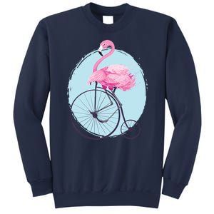 Pink Flamingo On Tall Bicycle Retro Sweatshirt