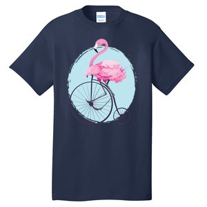 Pink Flamingo On Tall Bicycle Retro Tall T-Shirt