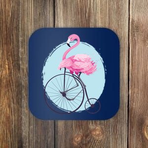 Pink Flamingo On Tall Bicycle Retro Coaster