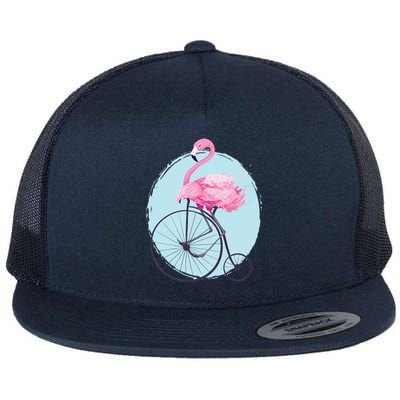 Pink Flamingo On Tall Bicycle Retro Flat Bill Trucker Hat