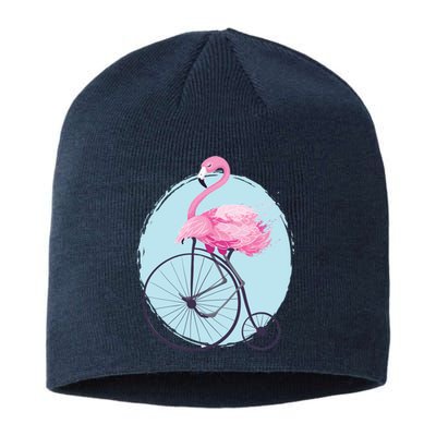 Pink Flamingo On Tall Bicycle Retro Sustainable Beanie