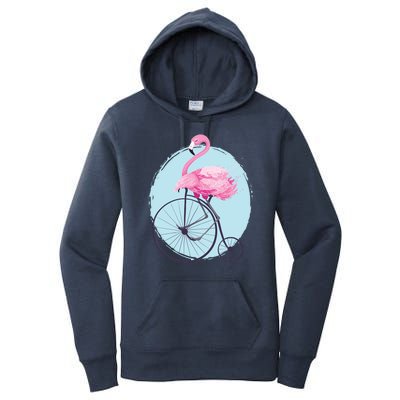 Pink Flamingo On Tall Bicycle Retro Women's Pullover Hoodie