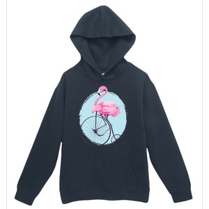 Pink Flamingo On Tall Bicycle Retro Urban Pullover Hoodie