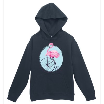 Pink Flamingo On Tall Bicycle Retro Urban Pullover Hoodie