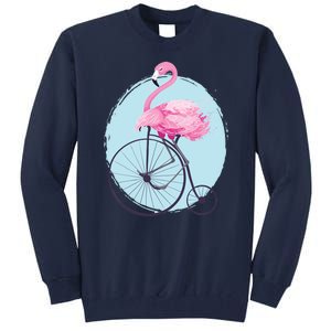 Pink Flamingo On Tall Bicycle Retro Tall Sweatshirt