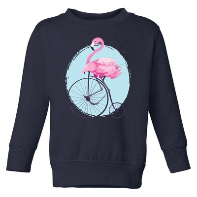 Pink Flamingo On Tall Bicycle Retro Toddler Sweatshirt