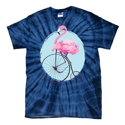 Pink Flamingo On Tall Bicycle Retro Tie-Dye T-Shirt