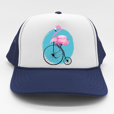 Pink Flamingo On Tall Bicycle Retro Trucker Hat