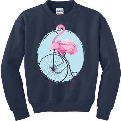 Pink Flamingo On Tall Bicycle Retro Kids Sweatshirt