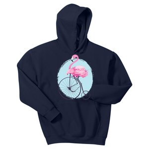 Pink Flamingo On Tall Bicycle Retro Kids Hoodie